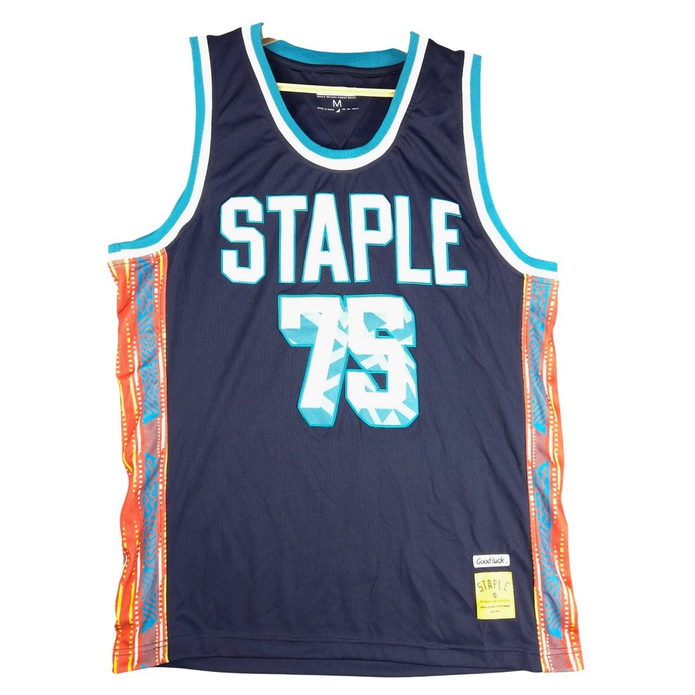 Staple Pigeon Mens Navy Blue Mesh Basketball Jersey Geometric Side Panels Size M